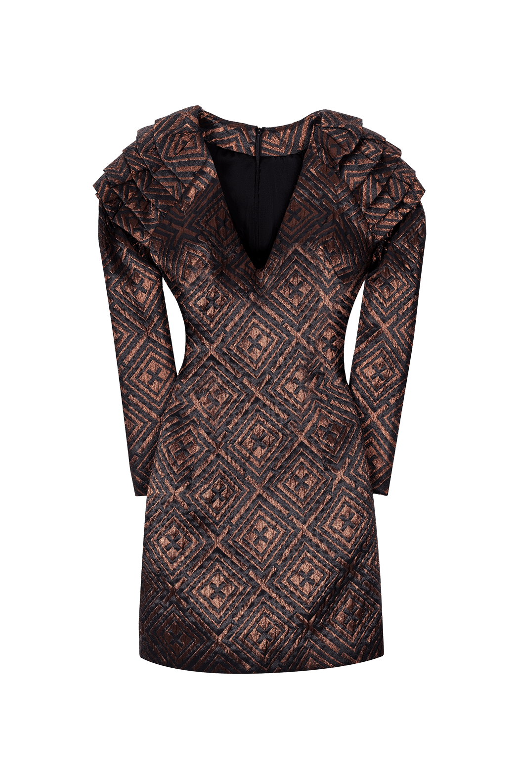 Black and copper ruffle dress flat