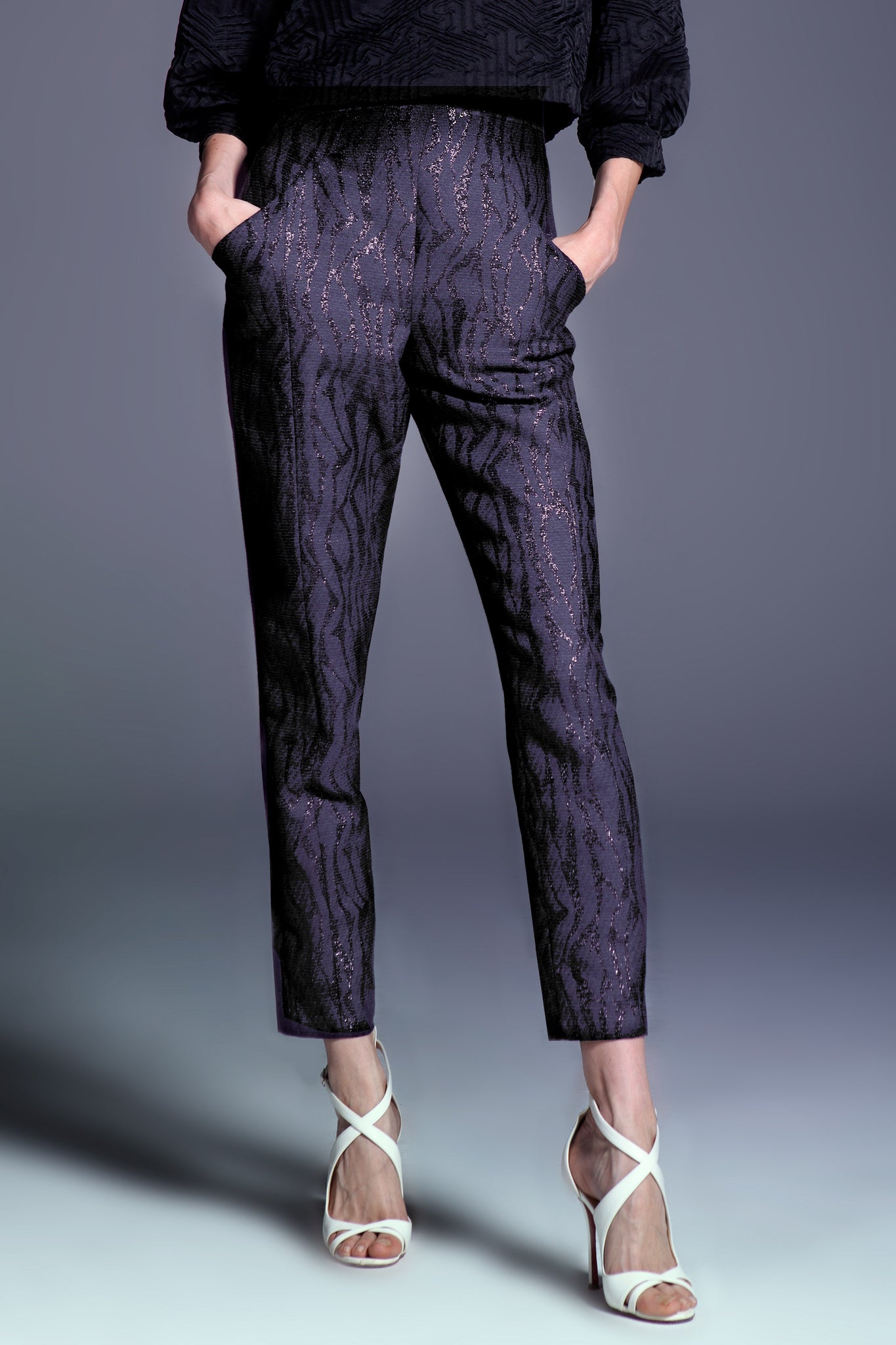 Plum Graphic Wave High Waisted Tapered Leg Pant