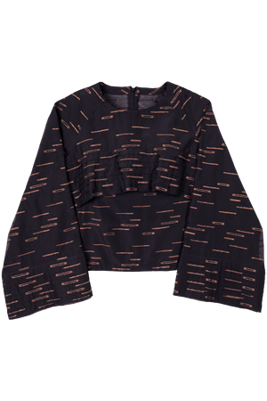 Black and Copper Pattern Pleated Top Flat