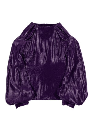 Plum Shiny Top with Pleated Shoulder Detail Flat